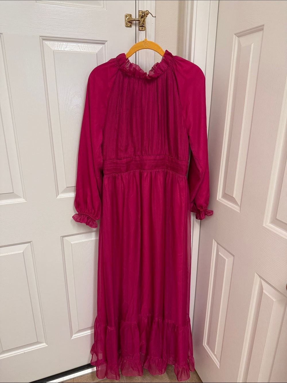 Dainty Jewells Fuchsia Long-Sleeve Ruffle Neck Dress